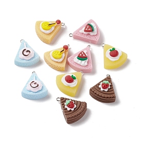Opaque Imitation Food Resin Pendants, with Platinum Tone Iron Loops, Triangle Cake Charms