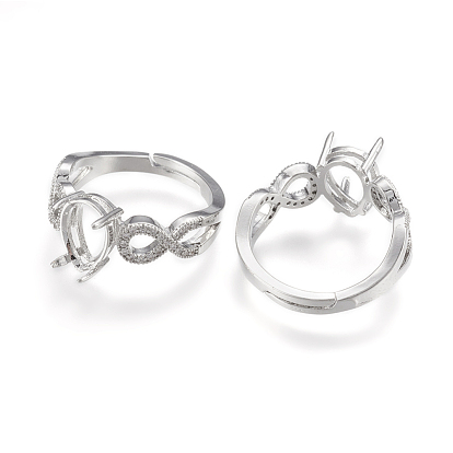 Brass Finger Ring Components, 4 Claw Prong Ring Settings, with Cubic Zirconia