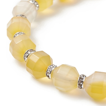 Bracelet extensible en perles d'agate naturelle teintée, bijoux en strass en laiton pour femmes
