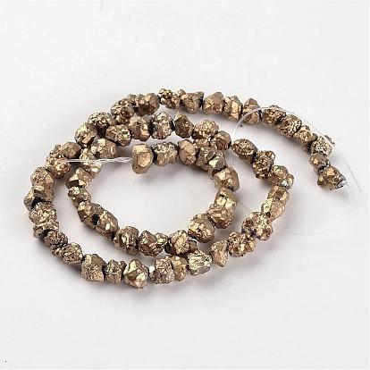 Electroplated Natural Dragon Bone Stone Beads Strands, Nuggets, 6~12x6~8x4~7mm, Hole: 0.8~1mm, about 58~60pcs/strand, 15.5 inch~15.7 inch