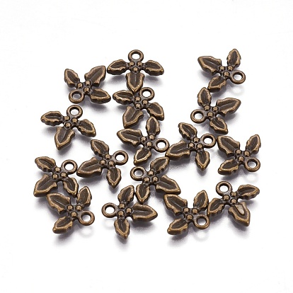 Tibetan Style Alloy Pendants, Lead Free and Cadmium Free, Mistletoe/Holly Leaf For Christmas, 14x12.5x2.5mm, Hole: 2mm