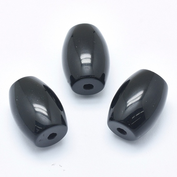 Natural Obsidian Beads, Half Drilled(Holes on Both Sides), Barrel