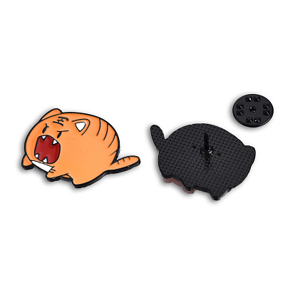 Cute Tiger Shape Enamel Pin, Electrophoresis Black Plated Alloy Cartoon Badge for Backpack Clothes, Nickel Free & Lead Free