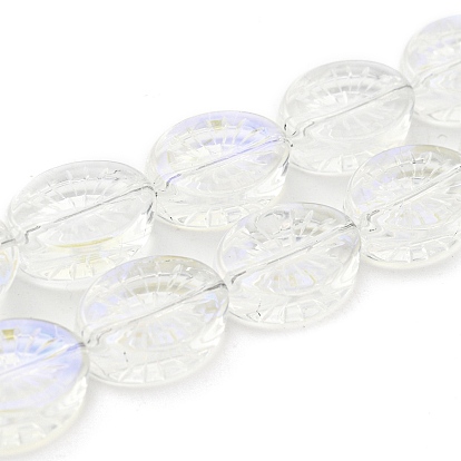 Brins de perles de verre transparentes plaquées couleur ab, ovale avec des fleurs
