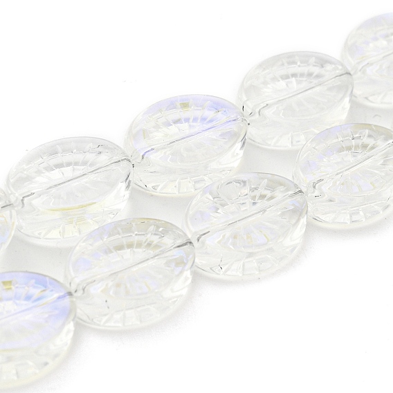 Brins de perles de verre transparentes plaquées couleur ab, ovale avec des fleurs