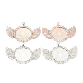 Alloy Pendant Cabochon Setting, with Crystal Rhinestone, Flat Round with Wing