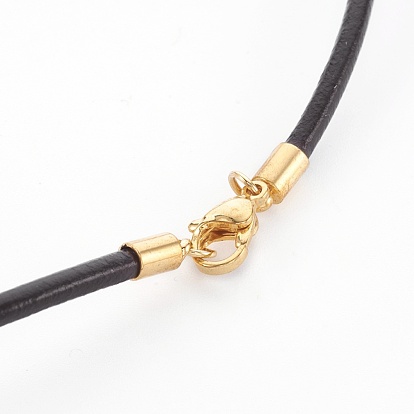 Leather Cord Necklace Making, with 304 Stainless Steel Lobster Claw Clasps