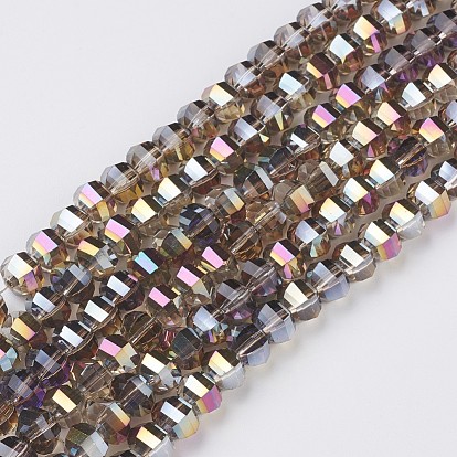 Electroplate Glass Beads Strands, Faceted, Rondelle, Half Plated