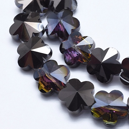 Electroplate Glass Beads Strands, Half Plated, Faceted, Flower