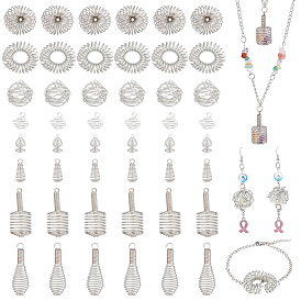 PandaHall Elite 40Pcs 5 Style Hollow Iron & 24Pcs 3 Style Alloy Wire Bead Cage Pendants, Spiral Bead Cage, Teardrop & Spiral & Ring & Round