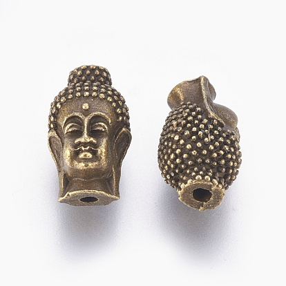 Perles en alliage de tête de bouddha de style tibétain, sans cadmium et sans plomb, 16x9.5x10mm, trou: 2 mm, environ 215 pcs / 1000 g