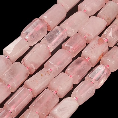Natural Rose Quartz Beads Strands, with Seed Beads, Faceted, Column