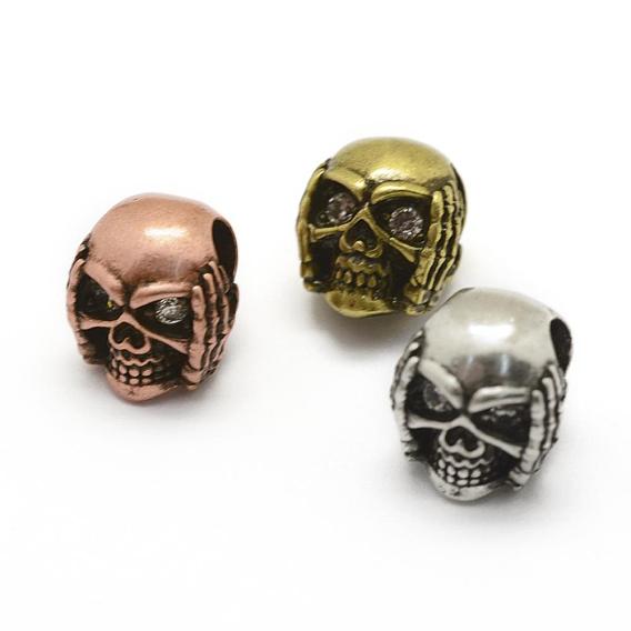 Brass Micro Pave Grade AAA Cubic Zirconia Beads, Cadmium Free & Nickel Free & Lead Free, Skull, Clear