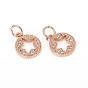 Brass Micro Pave Cubic Zirconia Charms, with Jump Rings, Flat Round with Star, Clear
