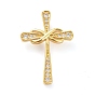 Brass Micro Pave Clear Cubic Zirconia Pendants, Long-Lasting Plated, Cross with Infinity