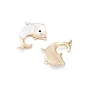 Rack Plating Brass Pendants, Dolphin Charms with Shell, Long-Lasting Plated