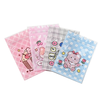 Rectangle Plastic Packaging Zip Lock Bags, with Cartoon Animal Pattern, Top Self Seal Pouches