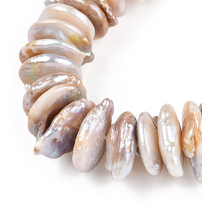 Hebras de perlas keshi de perlas barrocas naturales, cuentas grandes de perlas, perla cultivada de agua dulce, plano y redondo