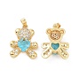 Real 18K Gold Plated Brass Micro Pave Clear Cubic Zirconia Pendants, Bear Charms