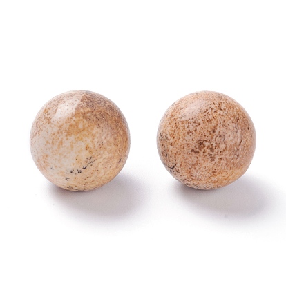 Picture naturelles perles de jaspe, pas de trous / non percés, pour création de fil enroulé pendentif , ronde