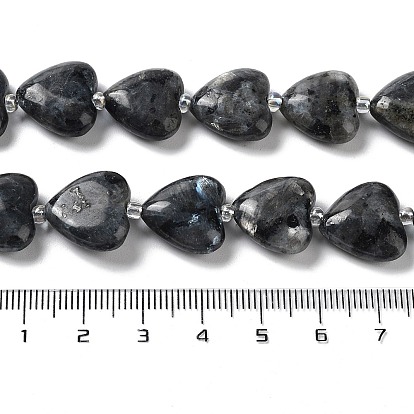 Brins de perles de larvikite naturelles, avec des perles de rocaille, cœur