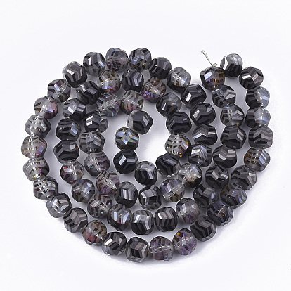Perles en verre electroplate, demi-plaqué, givré, facette, ronde