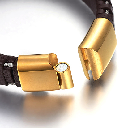 Leather Cord Bracelets, with 304 Stainless Steel Magnetic Clasps