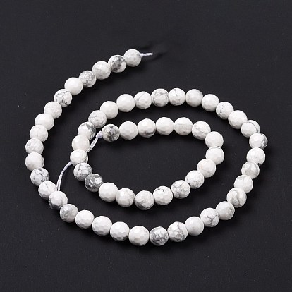 Natural Howlite Beads Strands, Faceted(128 Facets), Round