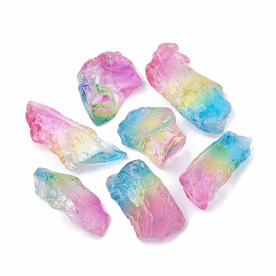 Natural Quartz Crystal Beads, Tourmaline Plating Color, Dyed, No Hole/Undrilled, Nuggets