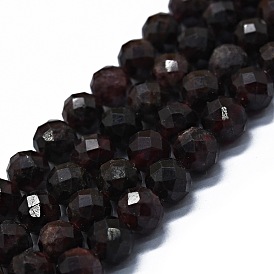 Natural Garnet Beads Strands, Faceted(64 Facets), Round