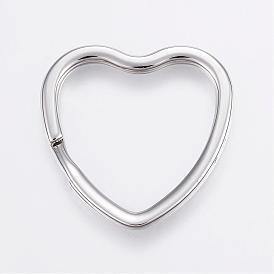 304 Stainless Steel Split Key Rings, Keychain Clasp Findings, Heart