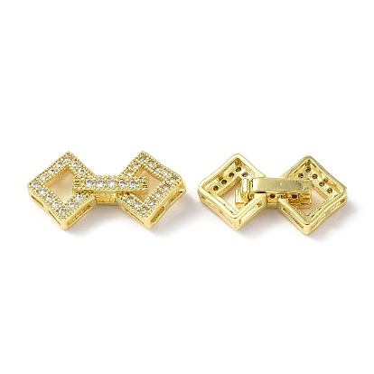 Rack Plating Brass Micro Pave Clear Cubic Zirconia Fold Over Clasps, Rhombus