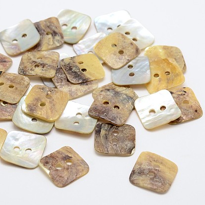 2-Hole Square Mother of Pearl Buttons, Akoya Shell Button, 16x16x1mm, Hole: 2mm, about 720pcs/bag