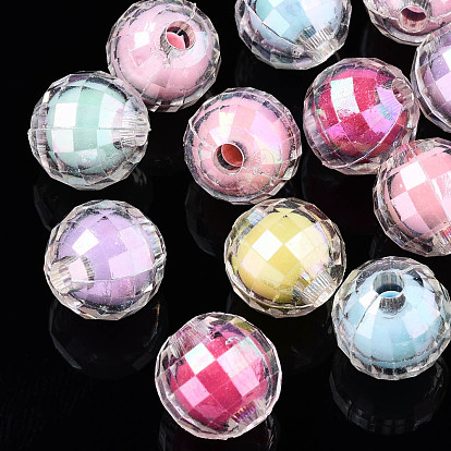 Transparent Acrylic Beads, Bead in Bead, AB Color, Faceted Round