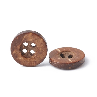 Bouton de couture de base ronde sculpté 4 trous, bouton de noix de coco, 13mm, 100 pcs /sachet 