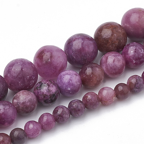 Natural Lepidolite/Purple Mica Stone Beads Strands, Spodumene Beads, Round
