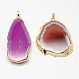 Electroplated Natural & Dyed Agate Big Pendants, with Golden Plated Brass Findings