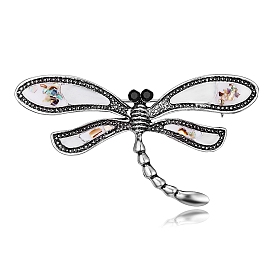Alloy Pave Shell Dragonfly Brooch, with Rhinestone