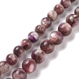 Natural Lepidolite/Purple Mica Stone Beads Strands, Grade A, Round