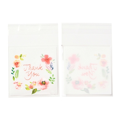 Bolsas autoadhesivas rectangulares opp, con palabra gracias y patrón de flores, para hornear bolsas de embalaje