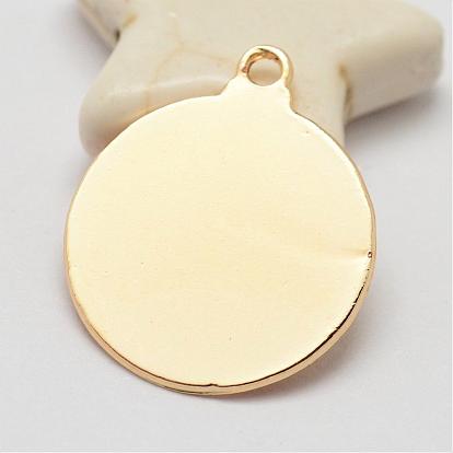 Brass Pendants, Long-Lasting Plated, Flat Round, with Word, Saying Charms