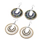 Glass Seed Braided Flat Round Dangle Earrings, 304 Stainless Steel Jewelry for Women