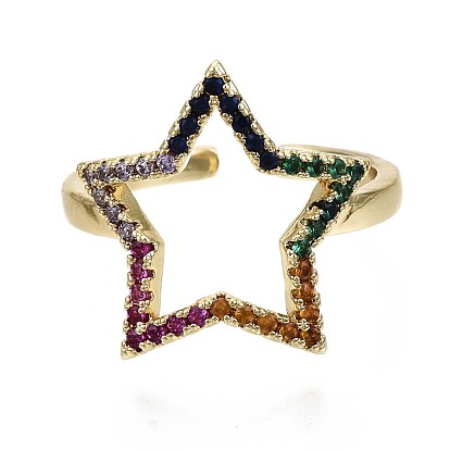 Micro cuivres ouvrent zircone cubique anneaux de manchette, anneaux d'étoiles ouverts, sans nickel, colorées