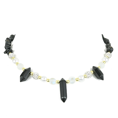Colliers de perles en pierres précieuses naturelles mélangées et en pierre de lune synthétique