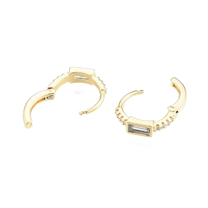 Clear Cubic Zirconia Rectangle Hoop Earrings, Ion Plating(IP) Brass Jewelry for Women