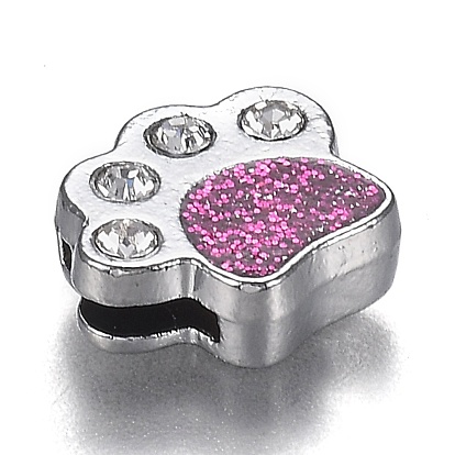 Alloy Enamel Slide Charms, and Crystal Rhinestone, with Glitter Sequin, Platinum Plated, Dog Paw Print