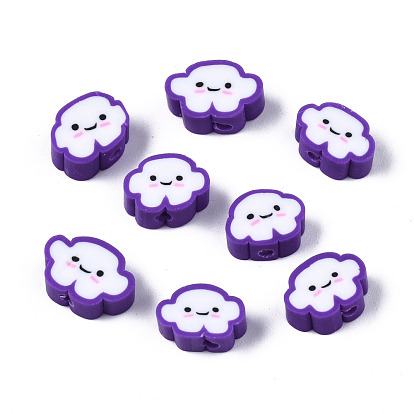 Handmade Polymer Clay Beads, Cloud with Smiling Face