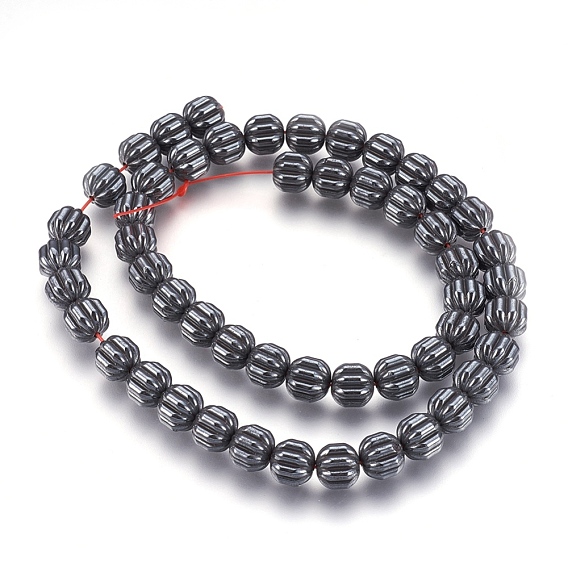 Non-magnetic Synthetic Hematite Bead Strands, Corrugated Beads, Pumpkin