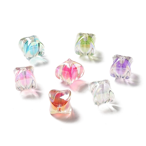 Perles acryliques irisées arc-en-ciel à placage uv bicolore, rectangle