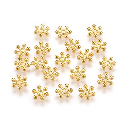 Snowflake Alloy Spacer Beads, Tibetan Style, Cadmium Free & Lead Free, 7x2mm, Hole: 1mm